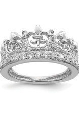 Sterling Silver Fleur-de-lis Crown Cubic Zirconia Ring