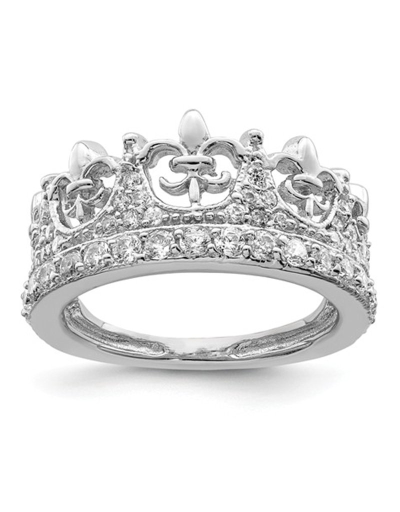 Sterling Silver Fleur-de-lis Crown Cubic Zirconia Ring