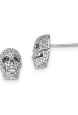 Sterling Silver Skull Cubic Zirconia Post Earrings 14mm
