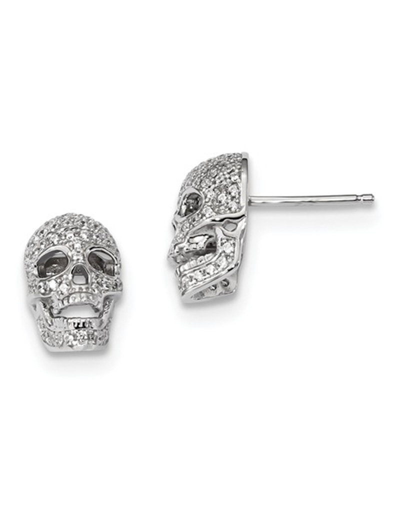 Sterling Silver Skull Cubic Zirconia Post Earrings 14mm