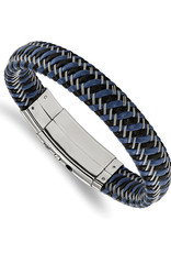 Men's Stainless Steel Black & Blue Leather Bracelet