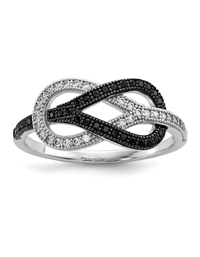 Sterling Silver Double Loop Black and White Cubic Zirconia Ring