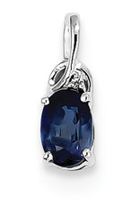 Sterling Silver Sapphire and Diamond Necklace (Includes Chain)