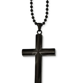 Black Steel Cross Necklace 24"