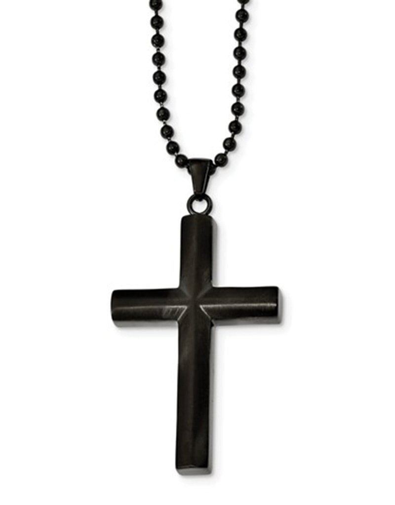 Men's Black Stainless Steel Cross Necklace 24"