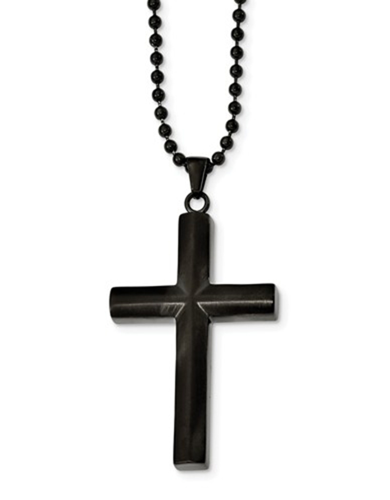 Black Steel Cross Necklace 24"