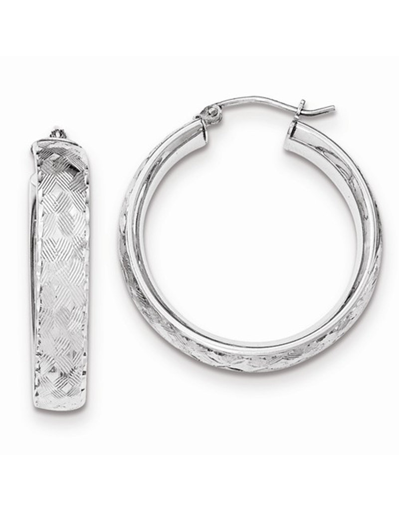 Sterling Silver 5.5mm Wide Diamond Cut Hoop Earrings 30mm Diameter