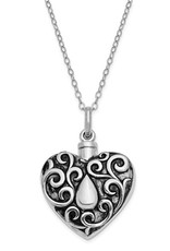 Sterling Silver Antiqued Heart Ash Holder Necklace 18"
