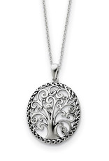 Sterling Silver Antiqued Tree of Life Cubic Zirconia Necklace 18"