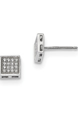 Sterling Silver Square Pave CZ Stud Earrings 6mm