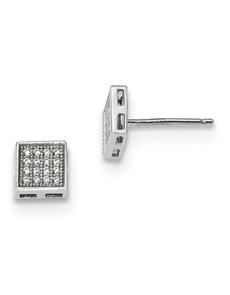 Sterling Silver Square Pave CZ Stud Earrings 6mm