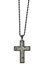 Men's Stainless Steel Sedimentary Rock Inlay Cross Necklace 24"