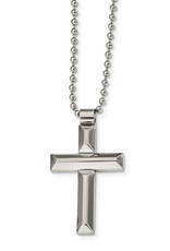 Men's Stainless Steel Brushed and Polished Finish Cross Necklace 22"