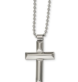 Brushed Steel Cross Necklace 22"