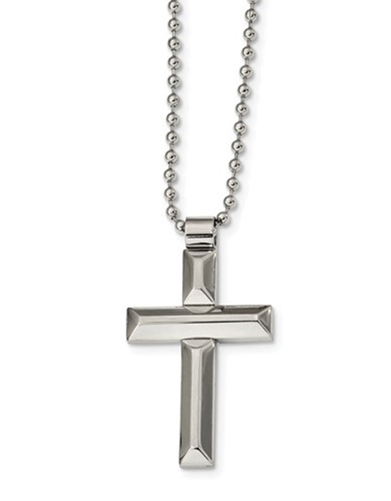 Men's Stainless Steel Brushed and Polished Finish Cross Necklace 22"