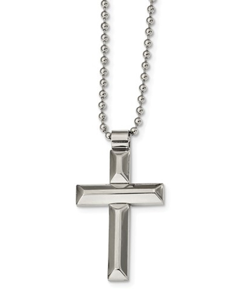 Brushed Steel Cross Necklace 22"