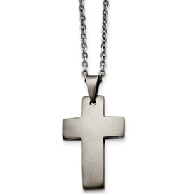 Brushed Steel Cross Necklace 20"