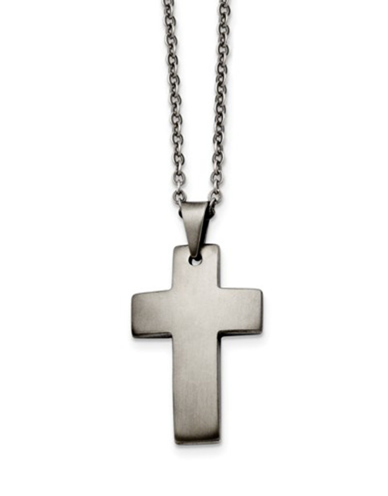 Men's Brushed Stainless Steel Cross Necklace 20"