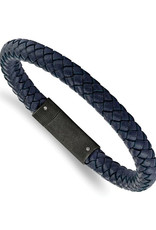 Men's Braided Blue Leather Bracelet 8.5"