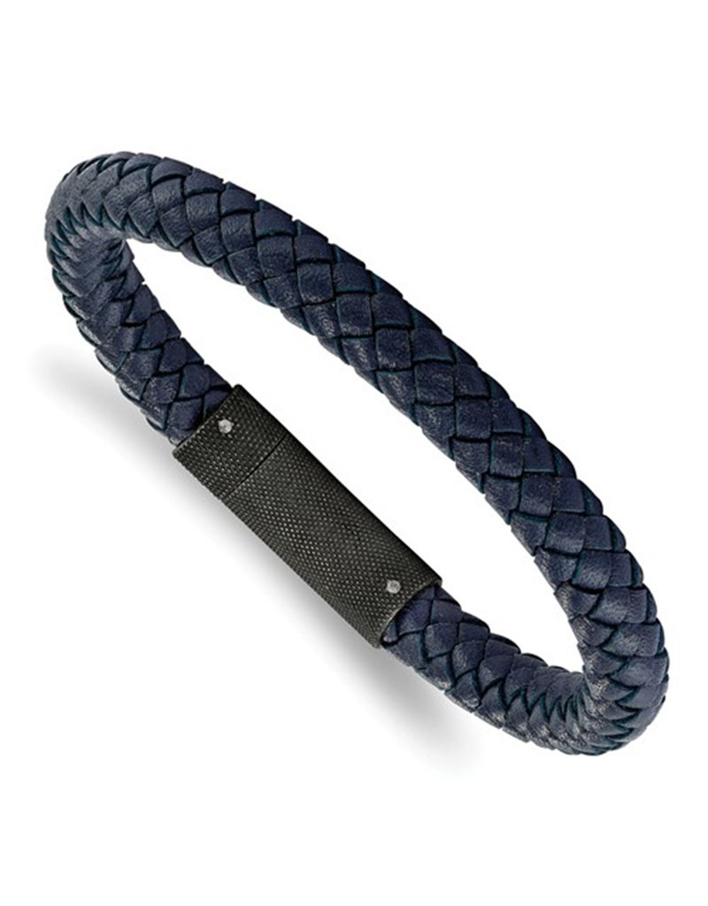 Men's Braided Blue Leather Bracelet 8.5"