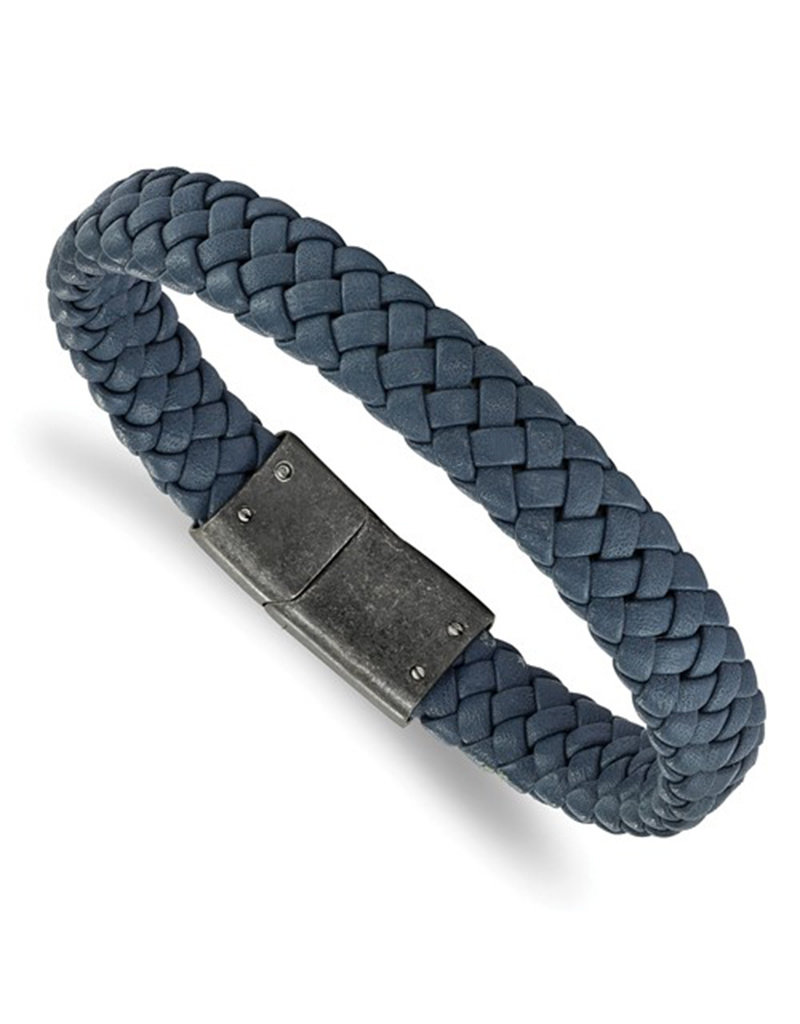 Men's Braided Blue Leather Bracelet 8.25"