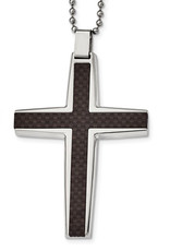 Stainless Steel Cross with Carbon Fiber Inlay Necklace 22"