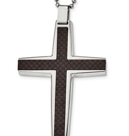 Steel Cross with Carbon Necklace 22"