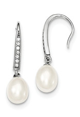 Sterling Silver 10mm Pearl Drop and Cubic Zirconia Earrings
