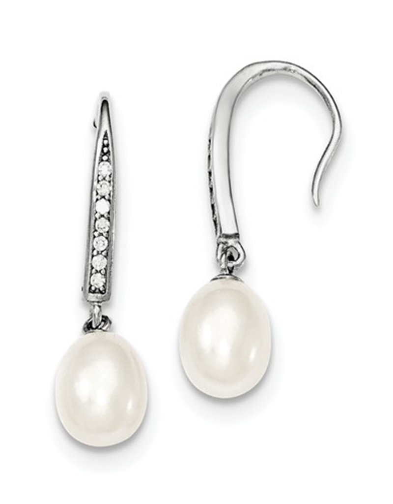 Sterling Silver 10mm Pearl Drop and Cubic Zirconia Earrings