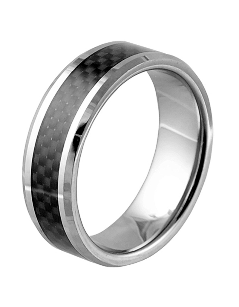 Men's Tungsten Carbon Fiber Inlay Band Ring Simply Sterling