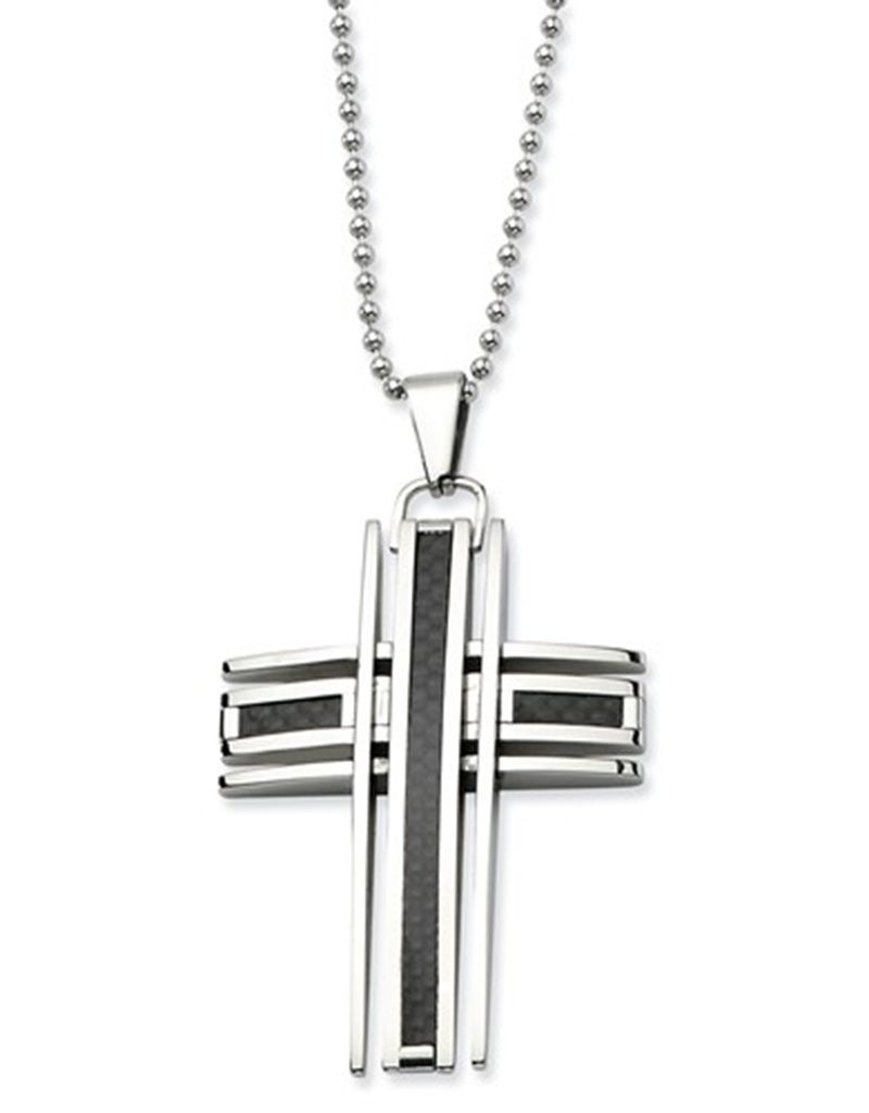 Steel Cross with Carbon Necklace 24"