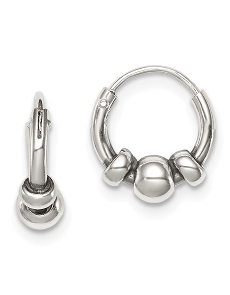 Sterling Silver 3-Bead Hoop Earrings 10mm