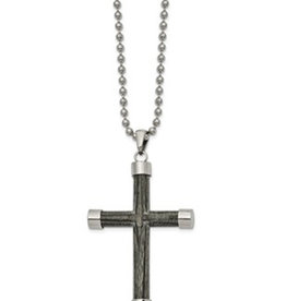 Gray Wood Inlay Cross Necklace