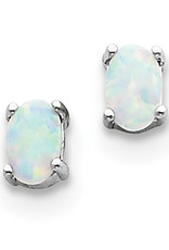 Sterling Silver Oval Synthetic Opal Stud Earrings 6mm