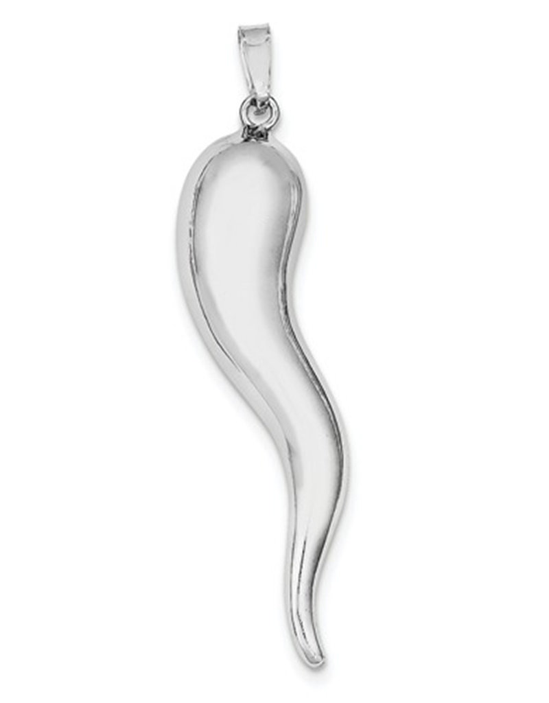 Sterling Silver Italian Horn Pendant Rhodium 54mm