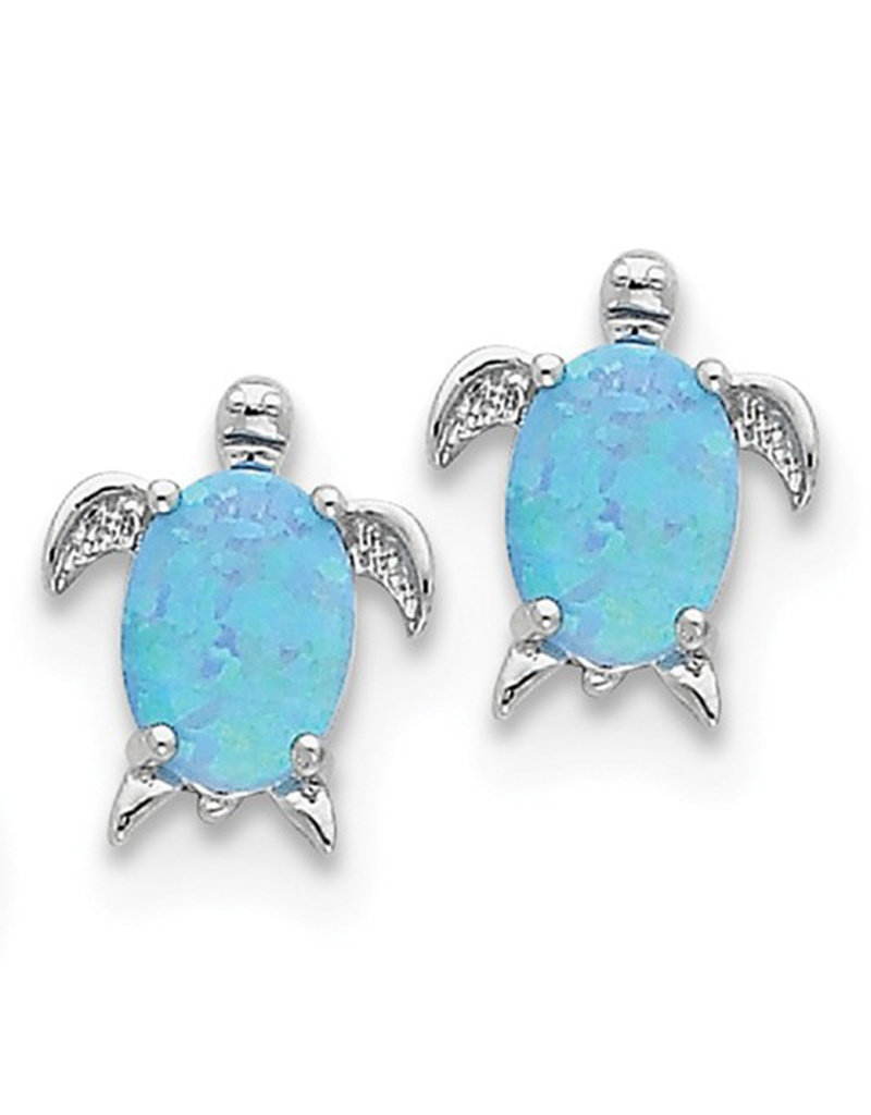 Sterling Silver Turtle Synthetic Opal Stud Earrings 12mm