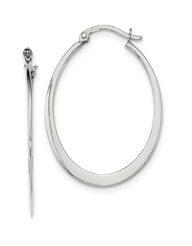 Sterling Silver Flattened Oval Hoop Earrings 42mm