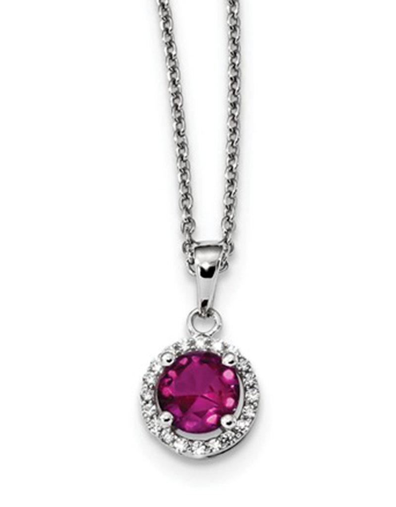 Sterling Silver Round Ruby Red Cubic Zirconia Necklace 18"