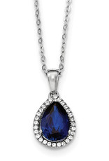 Sterling Silver Teardrop Sapphire Blue Cubic Zirconia Necklace 18"