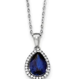 Teardrop Blue CZ Necklace 18"