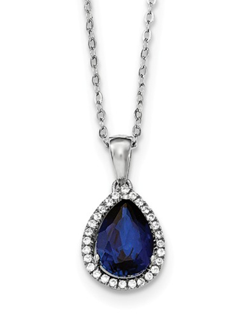 Teardrop Blue CZ Necklace 18"