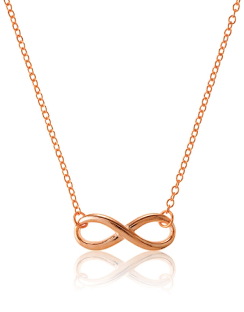 Sterling Silver Infinity Necklace with 14k Rose Gold Vermeil Finish 16"+2" Extender