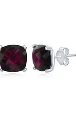 Sterling Silver Square Rhodolite Garnet Stud Earrings 8mm