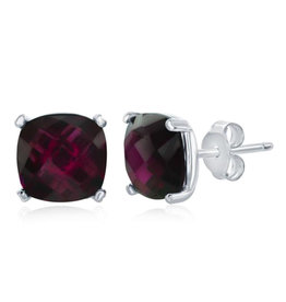 Square Rhodolite Stud Earrings 8mm