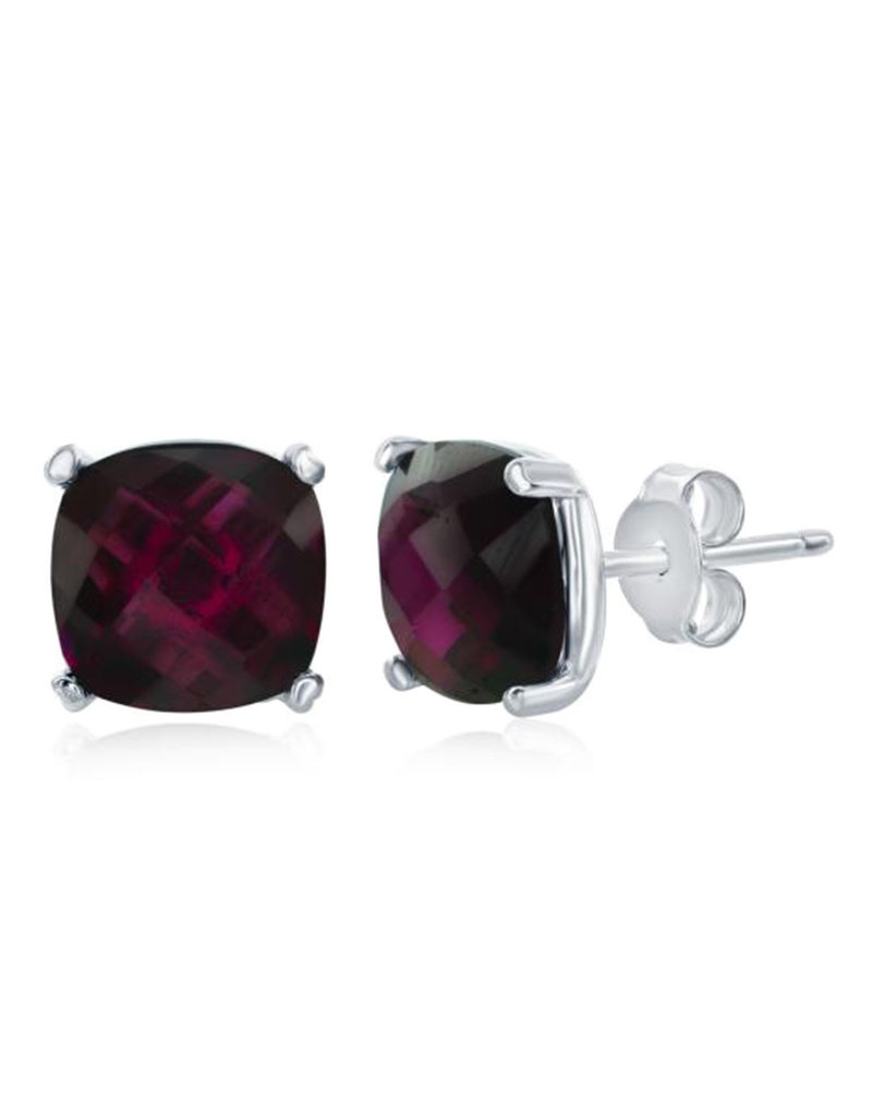 Sterling Silver Square Rhodolite Garnet Stud Earrings 8mm