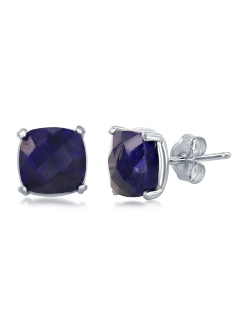 Sterling Silver Square Sapphire Stud Earrings 8mm