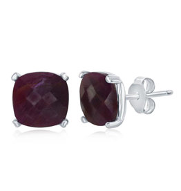 Square Ruby Stud Earrings 8mm