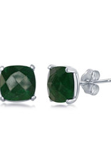 Sterling Silver Square Emerald Stud Earrings 8mm