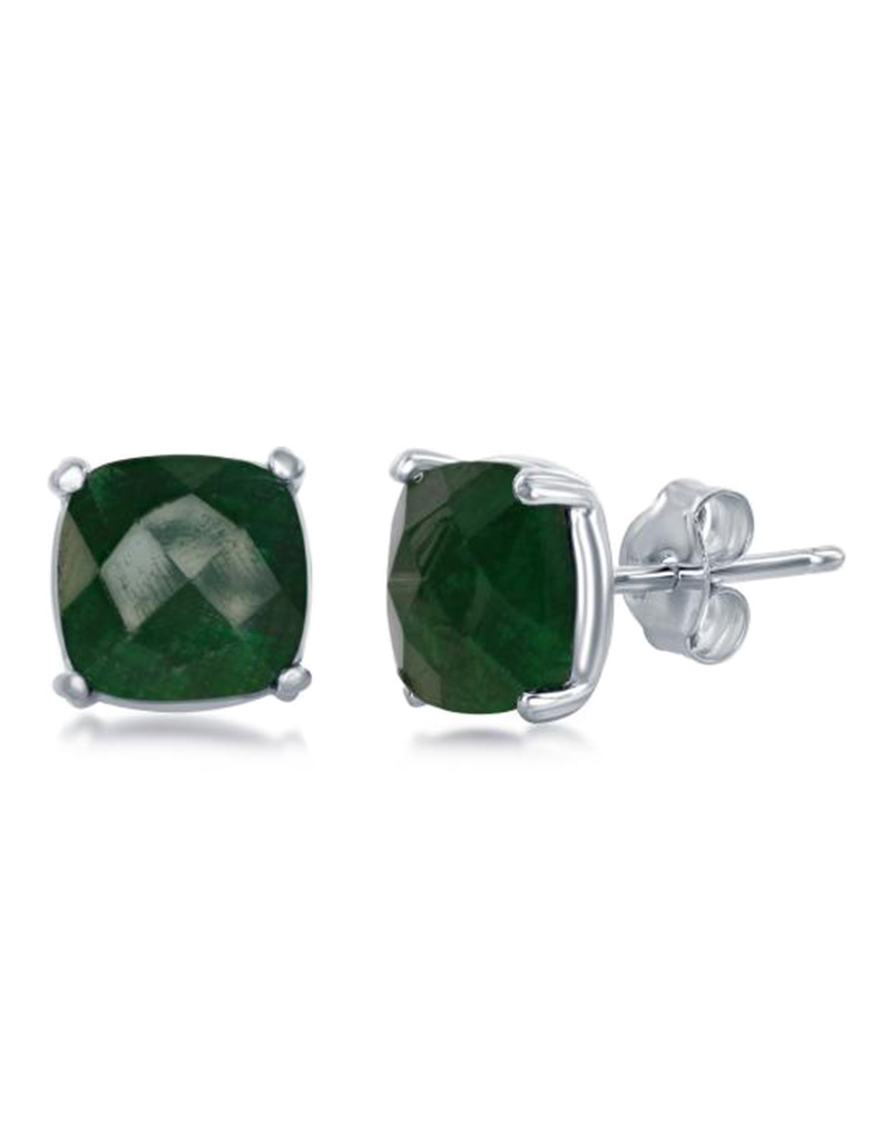 Square Emerald Stud Earrings 8mm