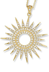 Sterling Silver Large Sun Dial Cubic Zirconia Necklace with 14k Gold Vermeil Finish 18"